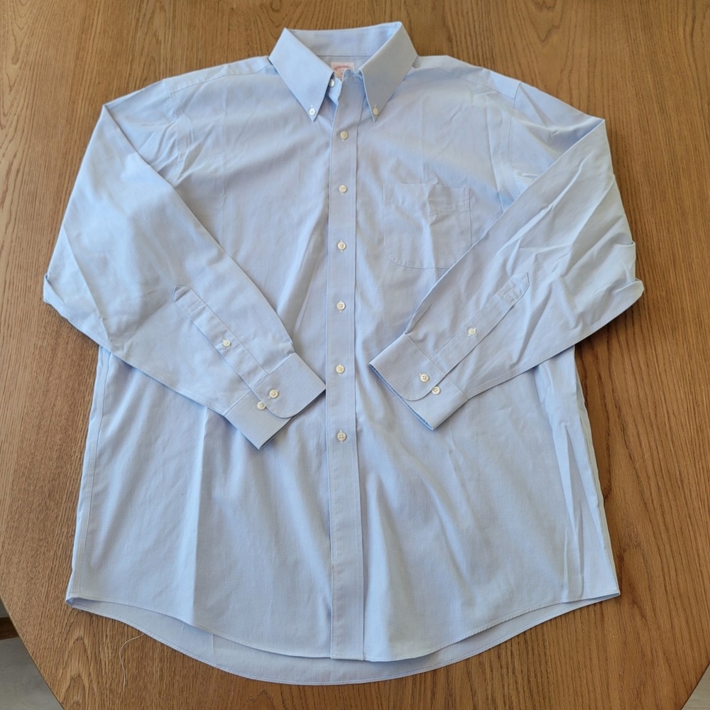 Brooks Brothers Dress Shirt Mens 17 4/5 Blue Check Houndstooth Non Iron 346 - Picture 2 of 10
